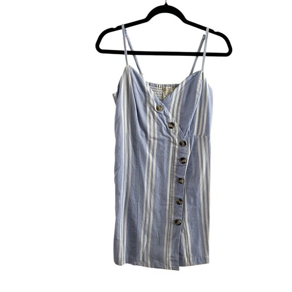 Japna Pants - Japna Women M Blue White Striped Linen Cotton Nautical Sleeveless Skort Romper